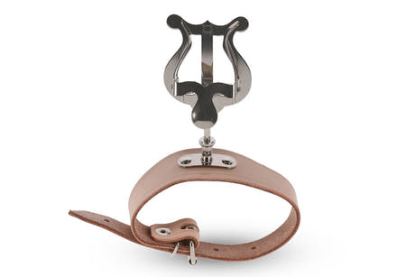 Lira para flauta GEWA, pequeña, pulsera de cuero y 1 pinza para partituras