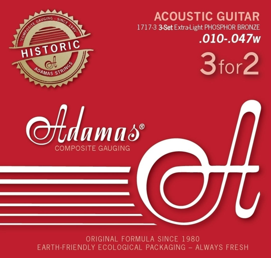 Cuerdas Adamas para Guitarra acústica Adamas Phosphor Bronze Historic Reissue - Juego de 3 Ex-Light .010 (1717-3)