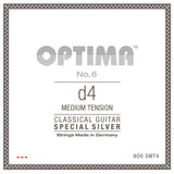 Cuerda de guitarra clásica Optima No. 6 D4, plateada, medium tension