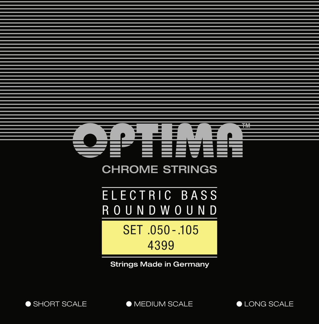 Cuerdas de bajo eléctrico Optima Chrome Strings Round Wound Long Scale - Set de 4 cuerdas medium (4399M)