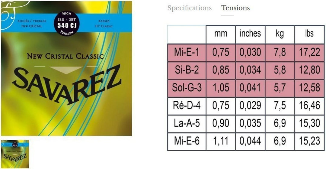 Cuerdas Savarez para guitarra clásica New Cristal Classic - Set high (540CJ)