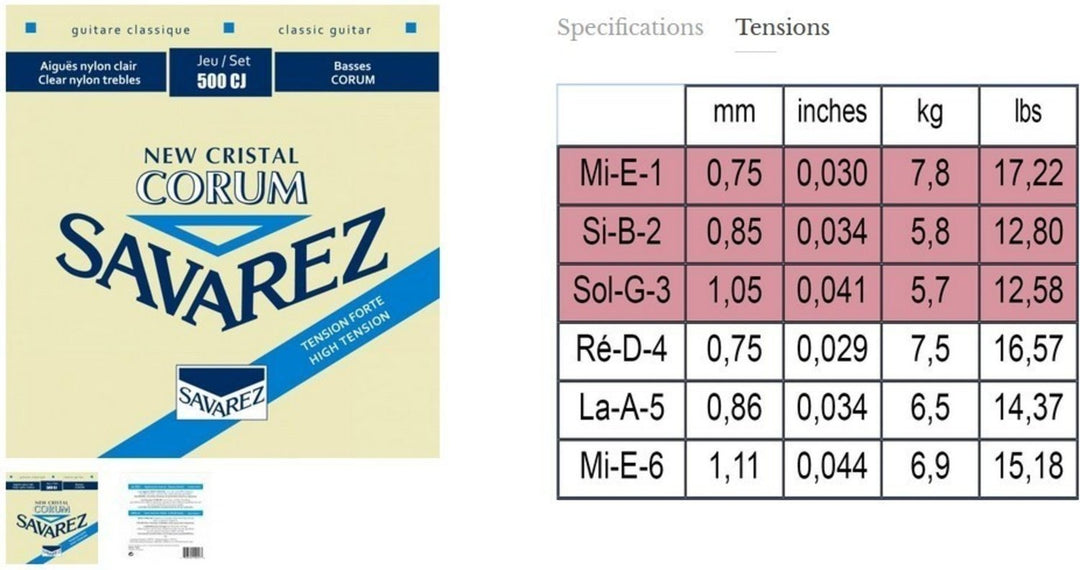 Savarez Cuerdas para Guitarras clásicas Corum New Cristal - Set (500CJ)
