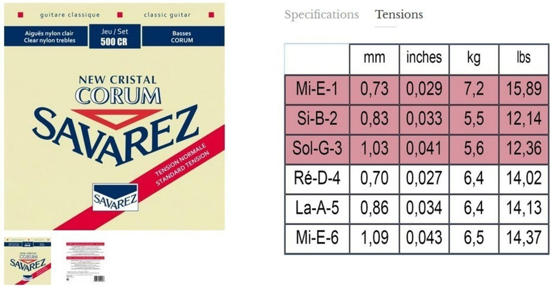 Savarez Strings para guitarras clásicas Corum New Cristal - Set (500CR)