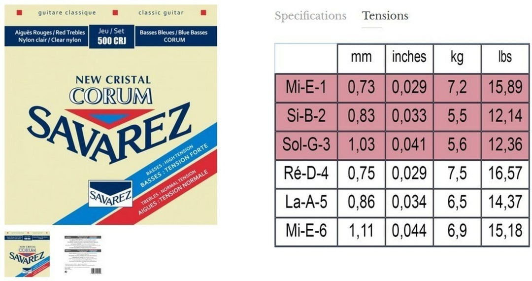 Savarez Cuerdas para Guitarras clásicas Corum New Cristal - Conjunto (500CRJ)