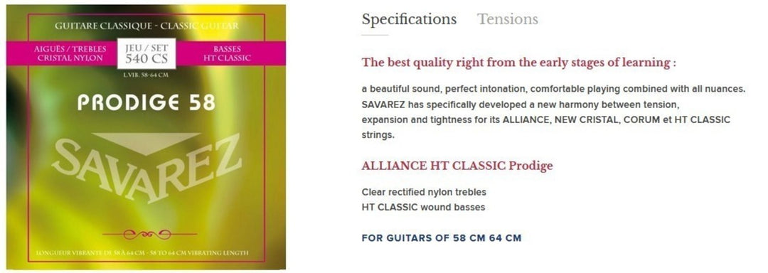 Savarez Cuerdas para guitarras clásicas Prodige 38 Children's Guitar - 3/4-7/8 de nailon (540 CS)
