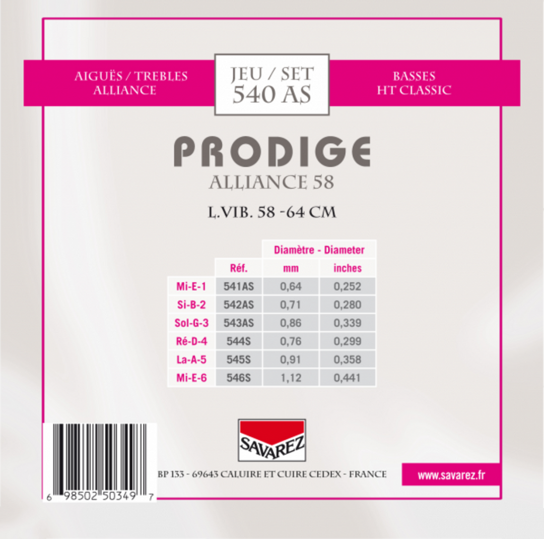 Cuerdas Savarez para guitarra clásica Prodige 38 Children's Guitar - 3/4-7/8 Carbon (540AS)