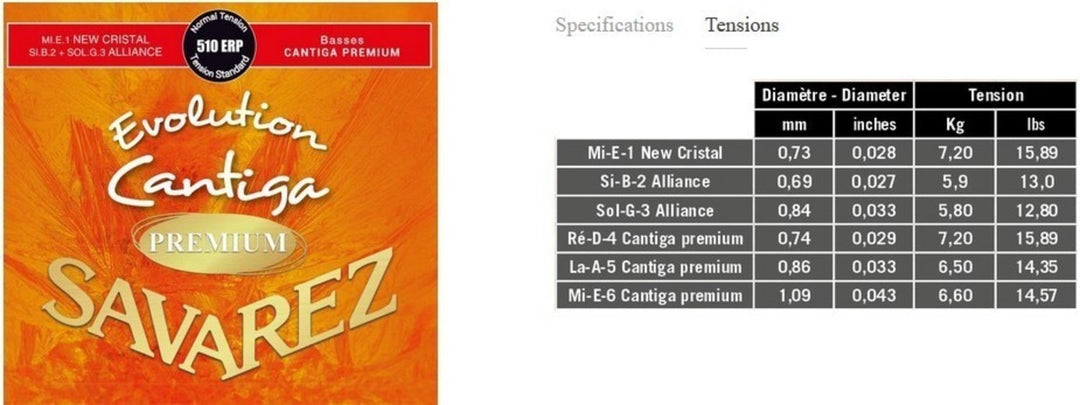 Savarez cuerdas para guitarra clásica Evolution Cantiga Premium - Juego 510ERP (normal/medium)