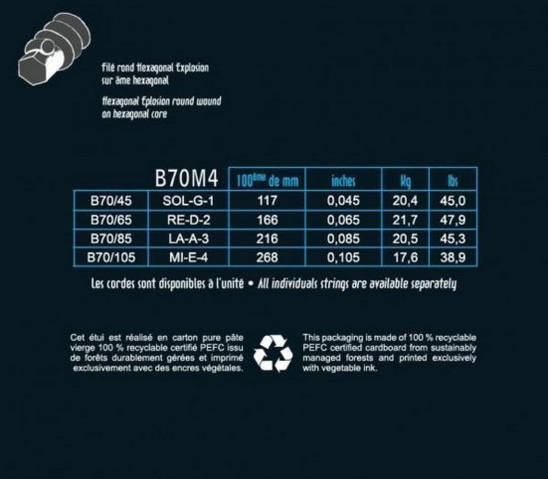Cuerdas de bajo eléctrico Savarez Hexagonal Explosion - 5 cuerdas. Medium-Light (B70M5)