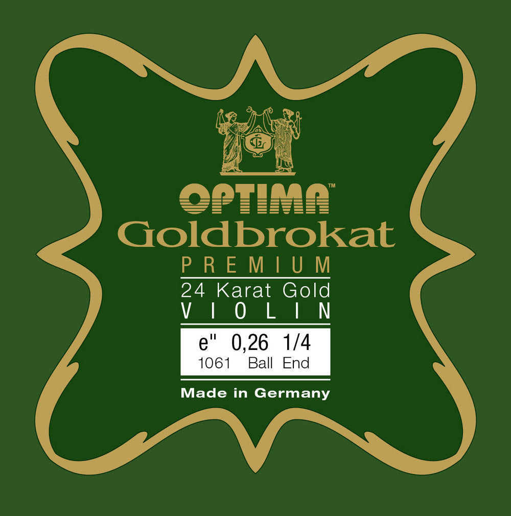 Cuerda E de oro Optima Goldbrokat 24K para violines 1/4, 0,26 mm, bola