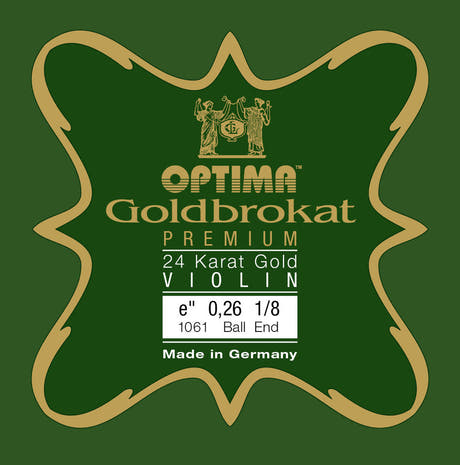 Cuerda E de oro Optima Goldbrokat 24K para violines 1/8, 0,26 mm, bola