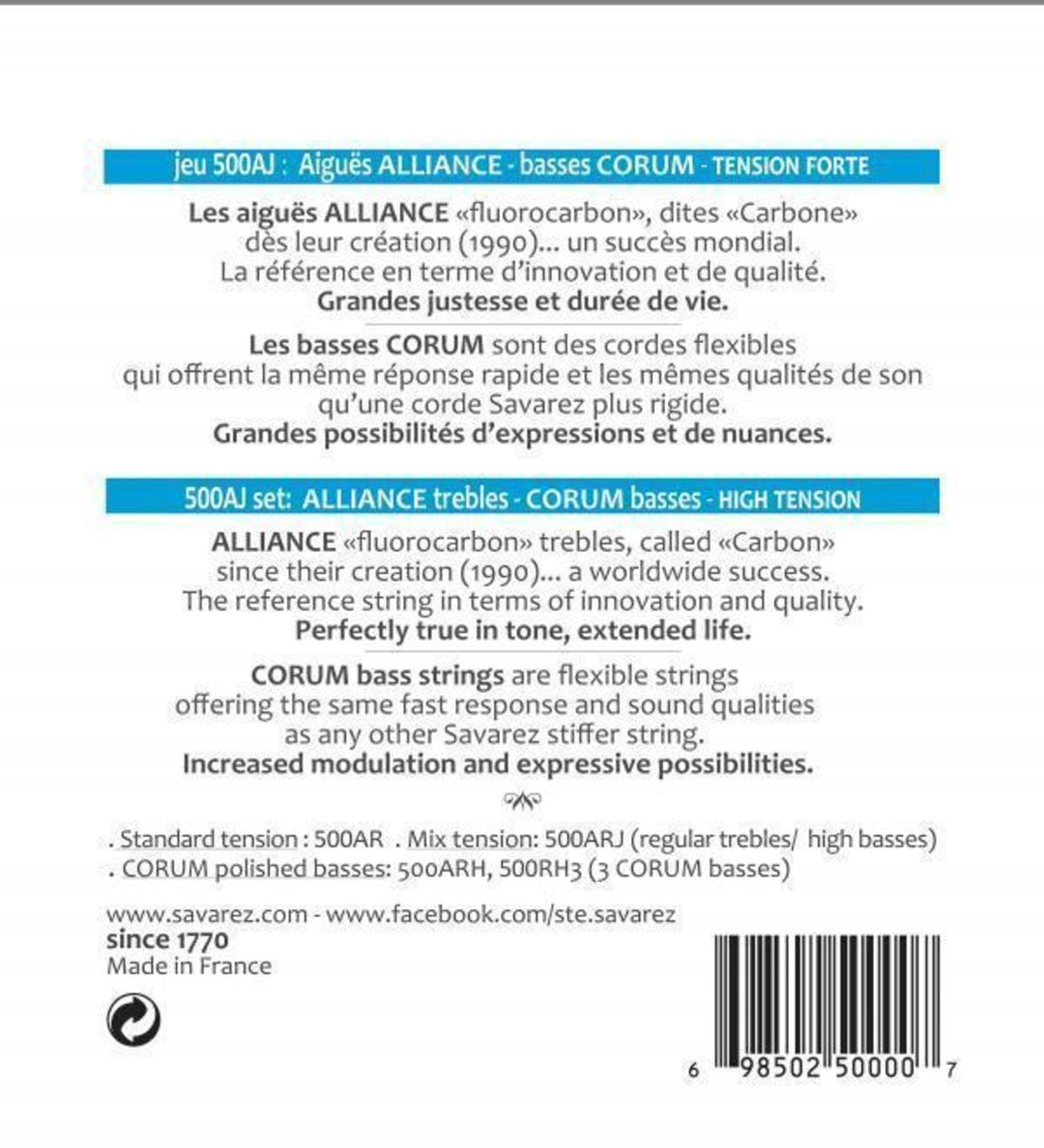 Savarez Strings para guitarra clásica Alliance Corum - set alto (500AJ)