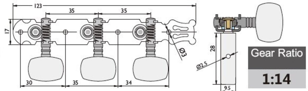 GEWA machine heads Classical guitar - Butterfly button (with lyra)