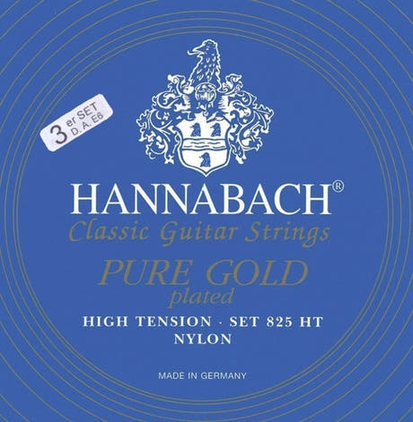 Hannabach Strings for classic guitar Serie 825 High tension specialized gold plated - 3er Bass high (8258HT)