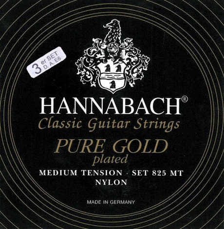 Hannabach Strings for classic guitar Serie 825 Medium tension specialized gold plated - 3er Bass medium (8258MT)