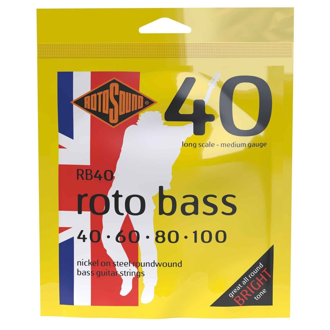 Rotosound Cuerdas de E-Bass Roto Bass - Juego de 4 cuerdas de níquel medium 40-100 (RB40)