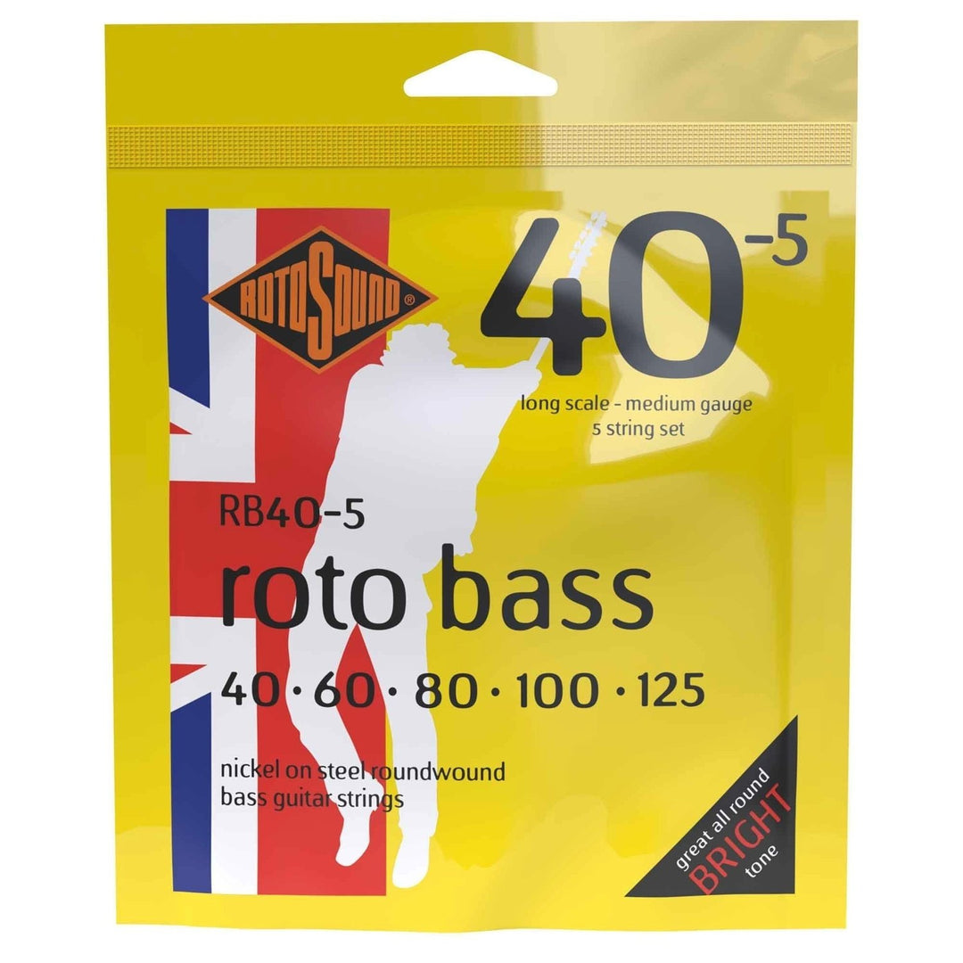 Rotosound Cuerdas para bajo eléctrico Roto Bass - Conjunto de 5 cuerdas Nickel Standard 40-125 (RB40-5)