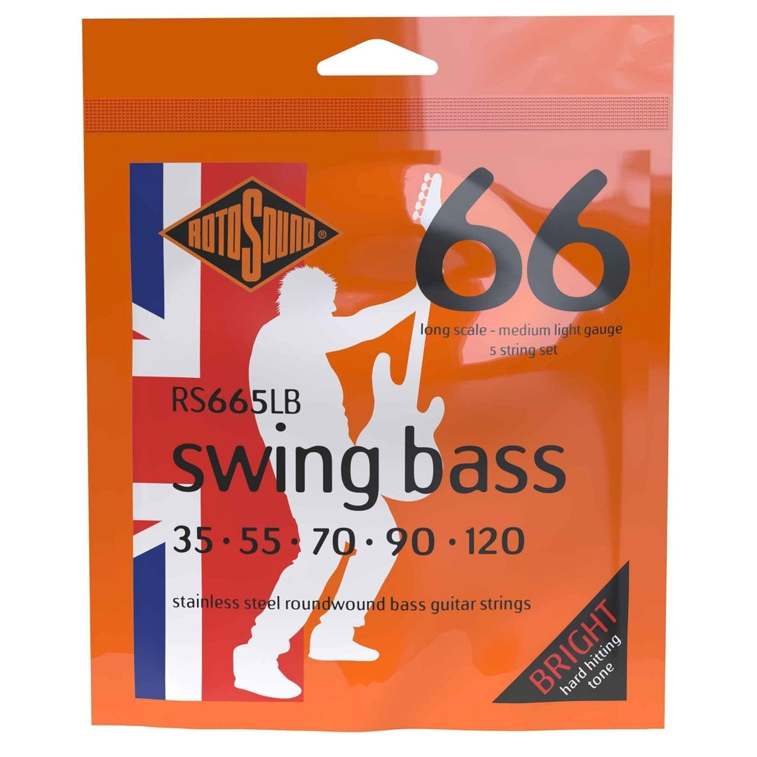 Rotosound cuerdas para bajo eléctrico Swing Bass 66 - Juego de 5 cuerdas de acero inoxidable Medium-Light 35-120 (RS665LB)