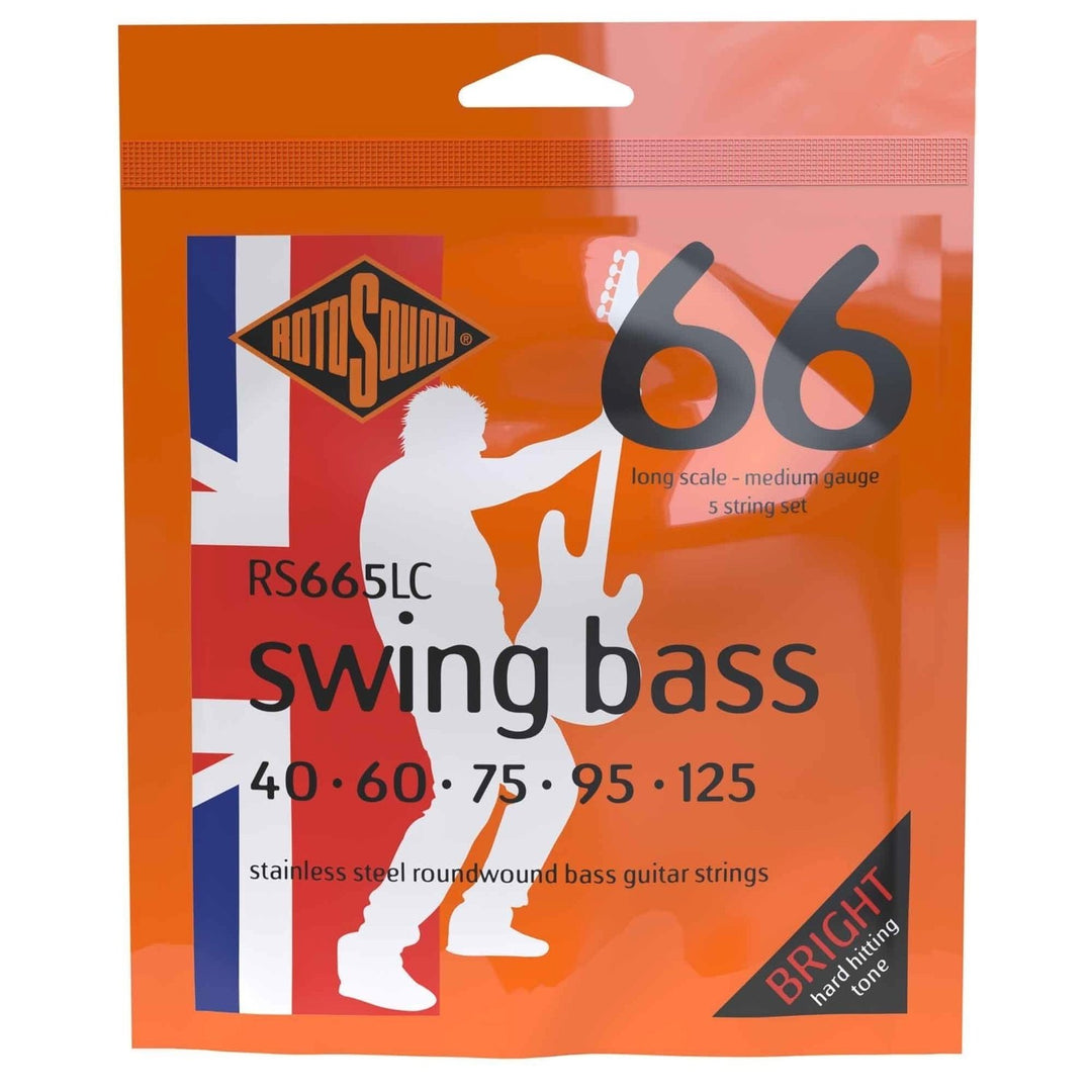 Cuerdas para bajo eléctrico Rotosound Swing Bass 66 - Juego de 5 cuerdas de acero inoxidable Medium 40-125 (RS665LC)