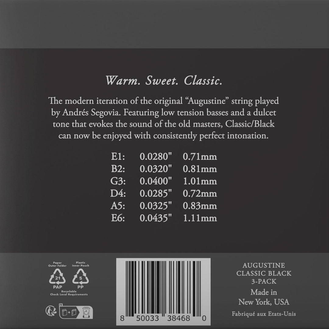 Cuerdas Augustine para guitarras clásicas Classic Label - 3 x Set Classic Black (normal/low)