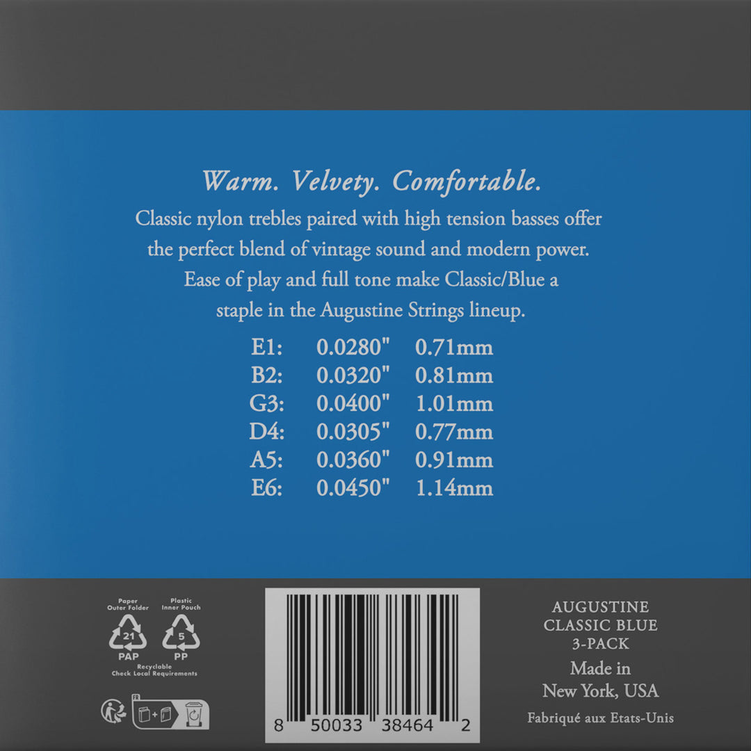 Cuerdas Augustine para guitarra clásica Classic Label - 3 x Set Classic Blue (normal/High)