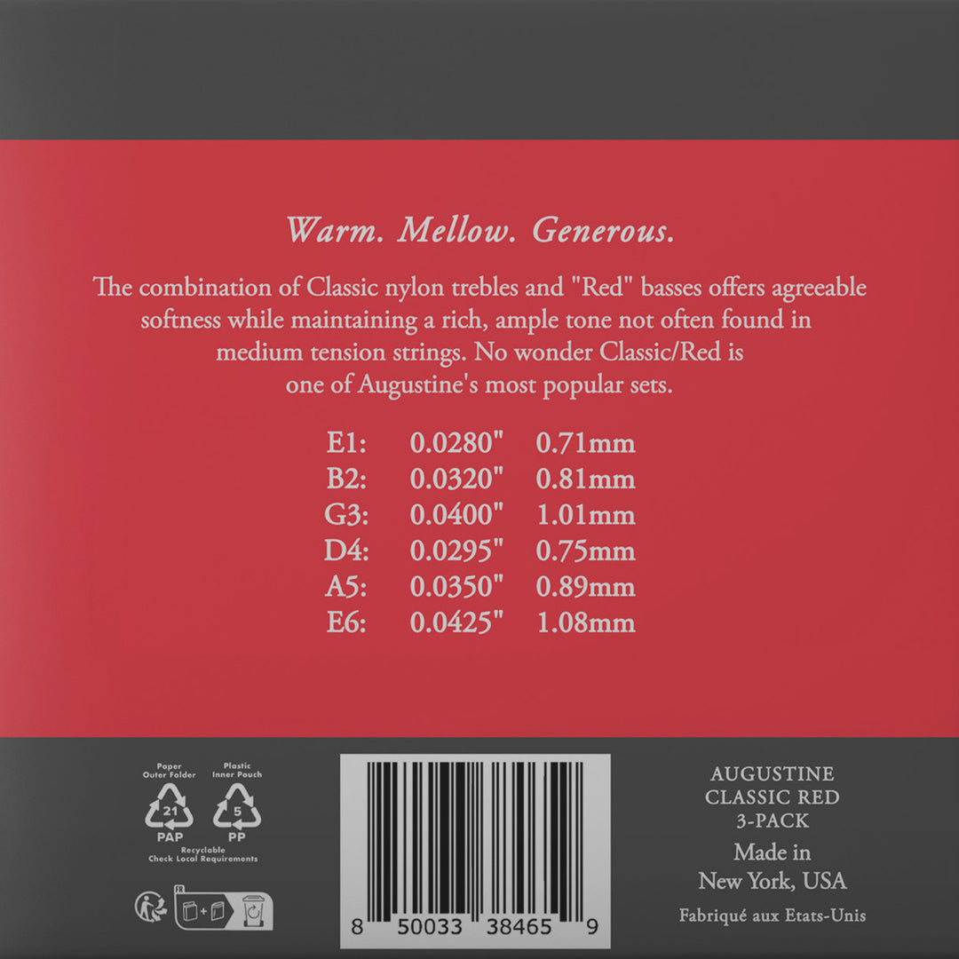 Cuerdas Augustine para guitarra clásica Classic Label - 3 x Juego Classic Red (normal/medium)