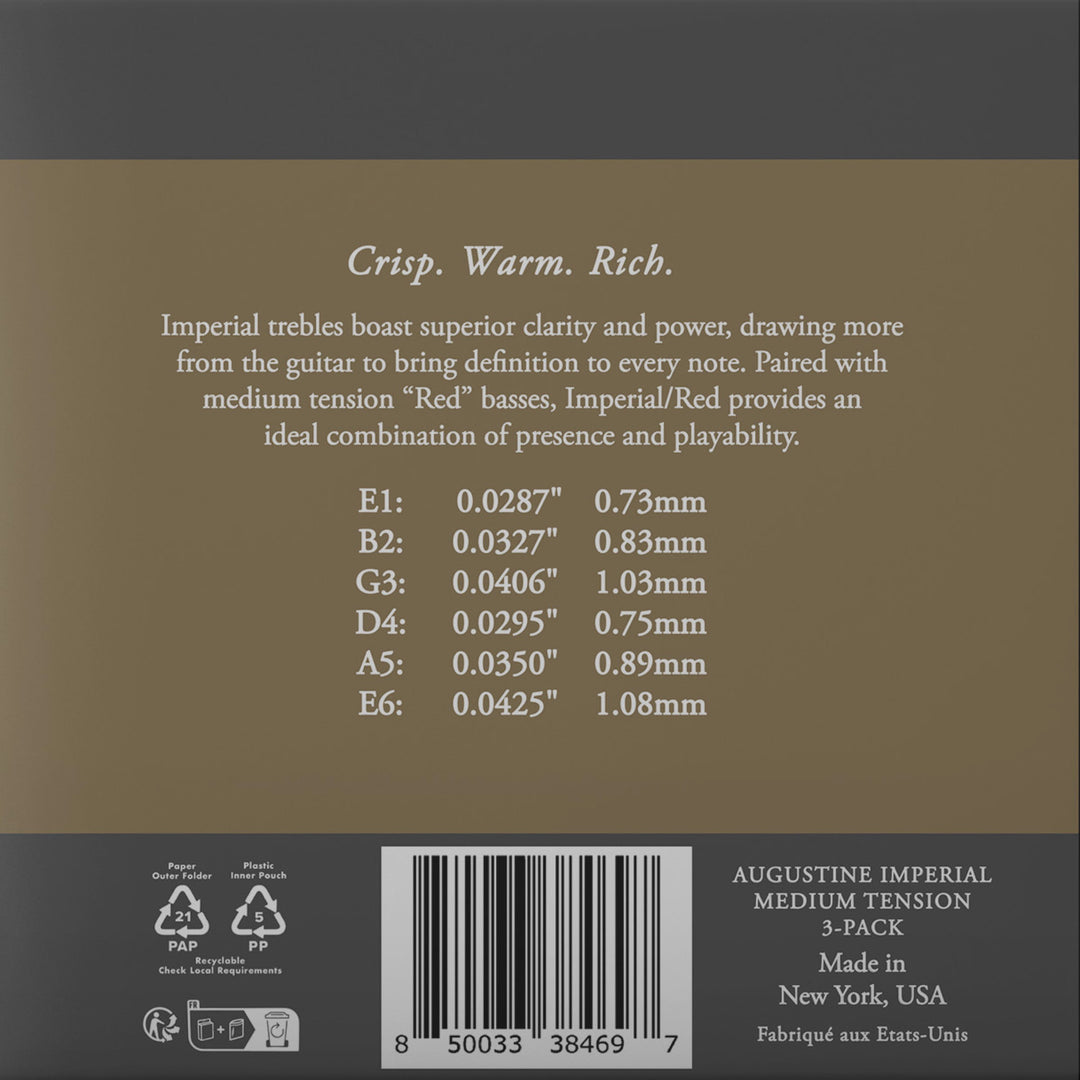 Augustine Strings para guitarra clásica Imperial Crystal Nylon medium - 3 x Set Imperial Red (medium/medium)