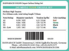 Cuerdas Hannabach para ukeleles tenor Ukelele Goldin 243MHTLG low G - Juego Low G (243MHTLG)