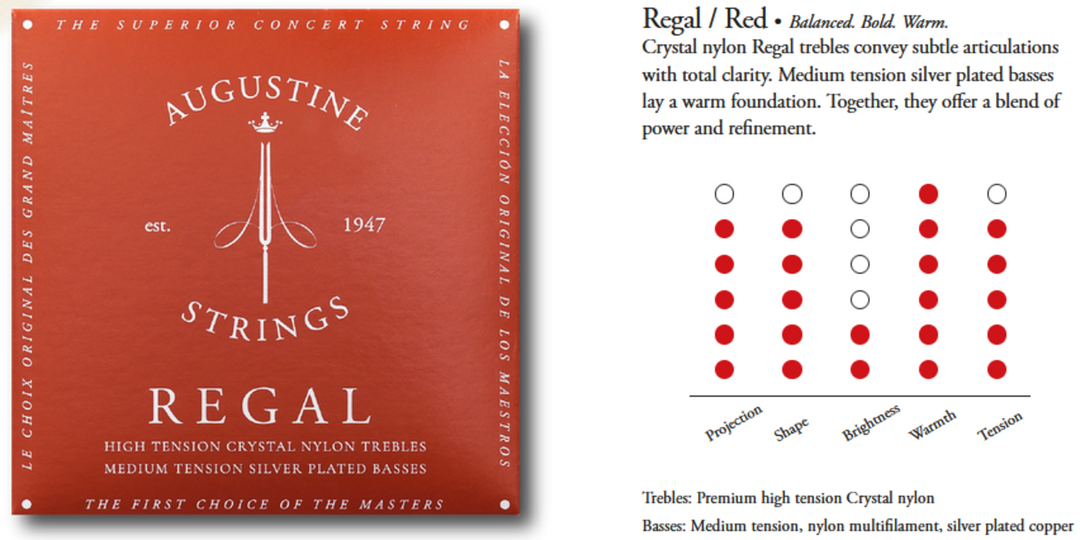 Augustine cuerdas para guitarra clásica Regal Crystal Nylon high - Set Regal Red (high/medium)