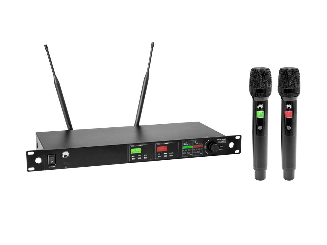 OMNITRONIC UHF-602 Sistema de micrófonos inalámbricos de 2 canales 823-832/863-865 MHz