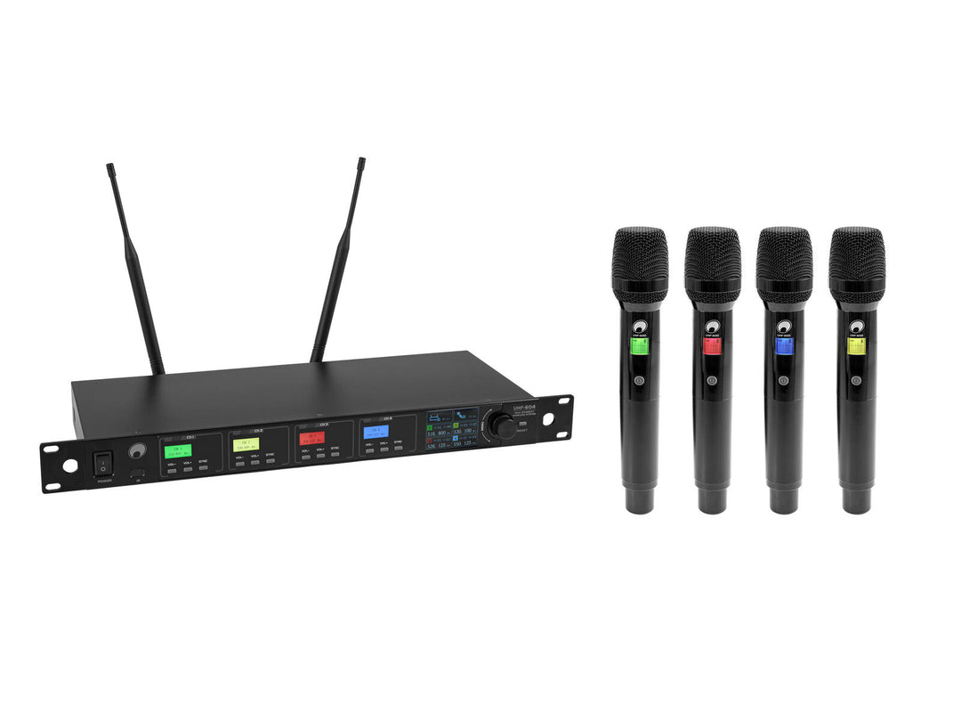 OMNITRONIC UHF-604 Sistema de micrófonos inalámbricos de 4 canales 520-554 MHz