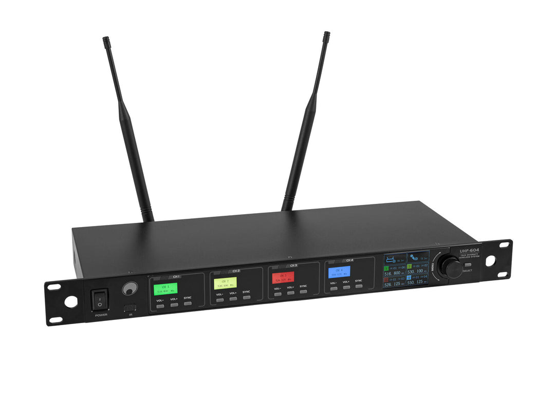 OMNITRONIC UHF-604 Sistema de micrófonos inalámbricos de 4 canales 520-554 MHz