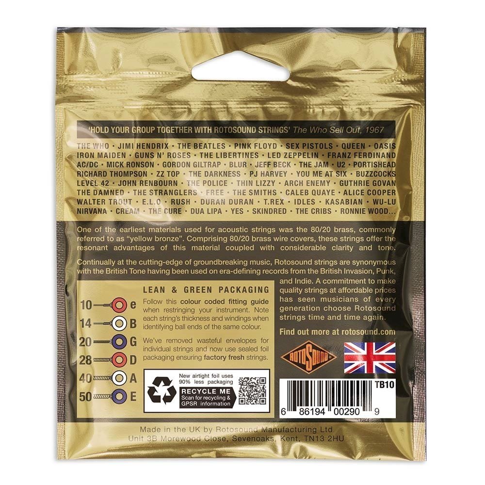 Cuerdas Rotosound Tru Bronze TB10 para guitarra acústica, 10-50