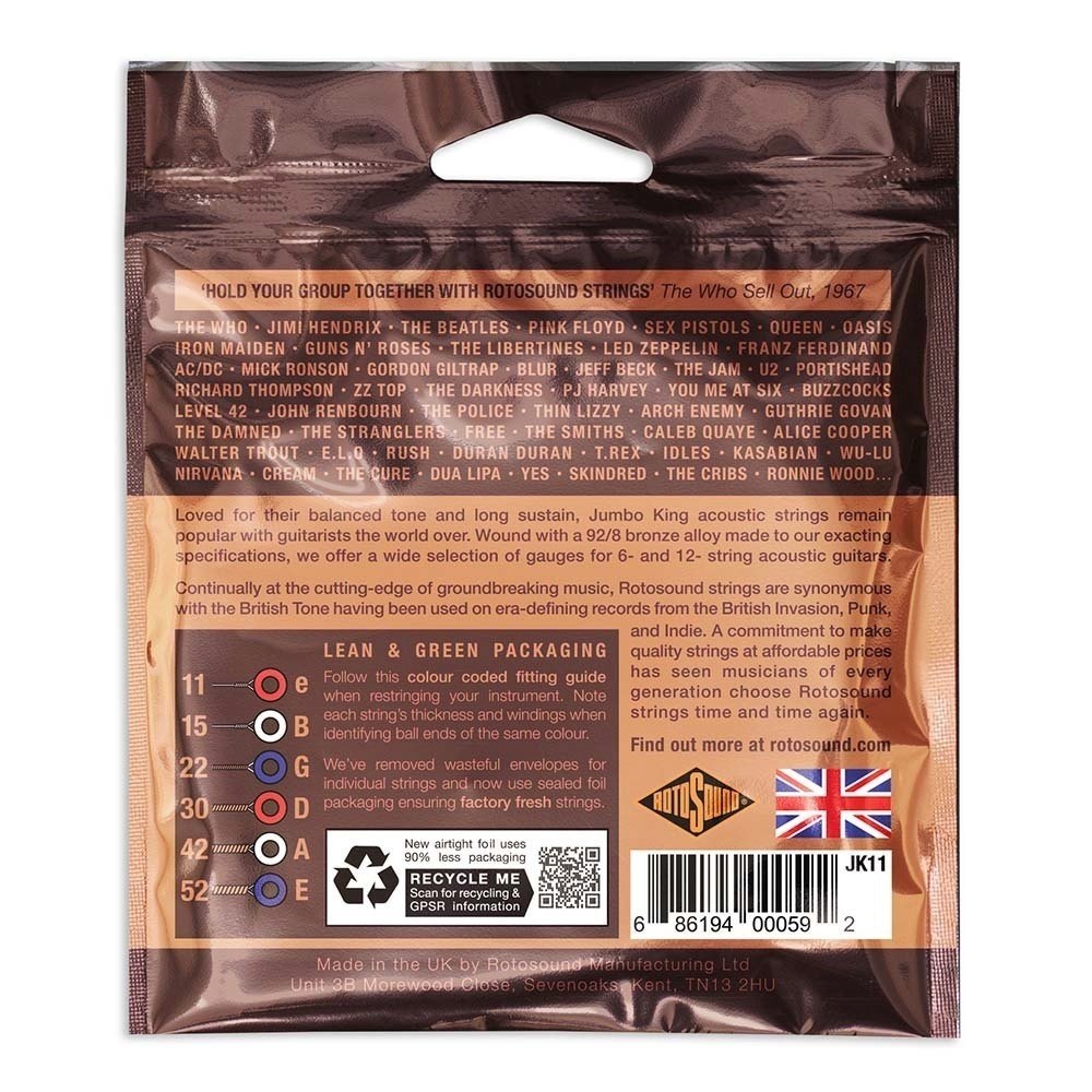 Cuerdas de guitarra acústica Rotosound Jumbo King JK11 11-52