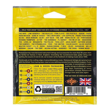 Cuerdas de guitarra eléctrica Rotosound Roto Yellows R10, 10-46