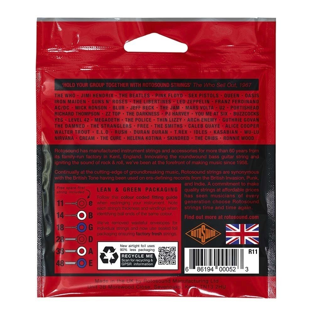 Cuerdas para guitarra eléctrica Rotosound Roto Reds R11 11-48