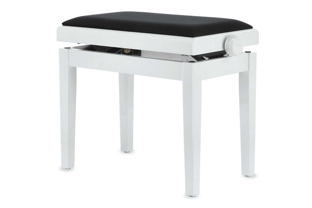 GEWA Banco de piano Deluxe - White alto brillo (asiento negro)