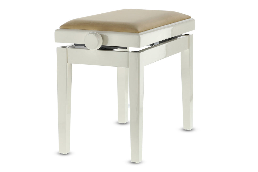 Banco de piano GEWA Deluxe - Marfil alto brillo (asiento beige)