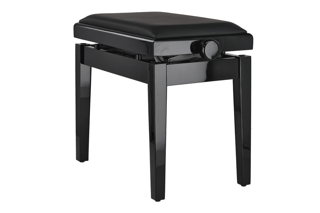 GEWA Banqueta de piano Deluxe Autolift de vinilo - Black alto brillo (asiento negro)