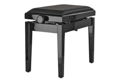 GEWA Banqueta de piano Deluxe Autolift de vinilo - Black alto brillo (asiento negro)