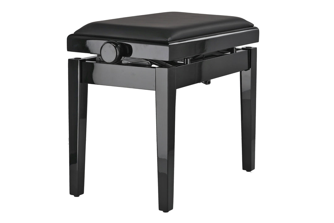 GEWA Banqueta de piano Deluxe Autolift de vinilo - Black alto brillo (asiento negro)