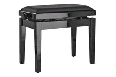 GEWA Banqueta de piano Deluxe Autolift de vinilo - Black alto brillo (asiento negro)