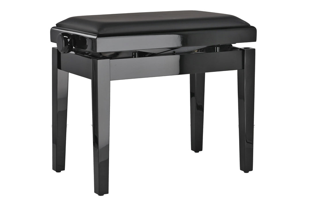 GEWA Banqueta de piano Deluxe Autolift de vinilo - Black alto brillo (asiento negro)