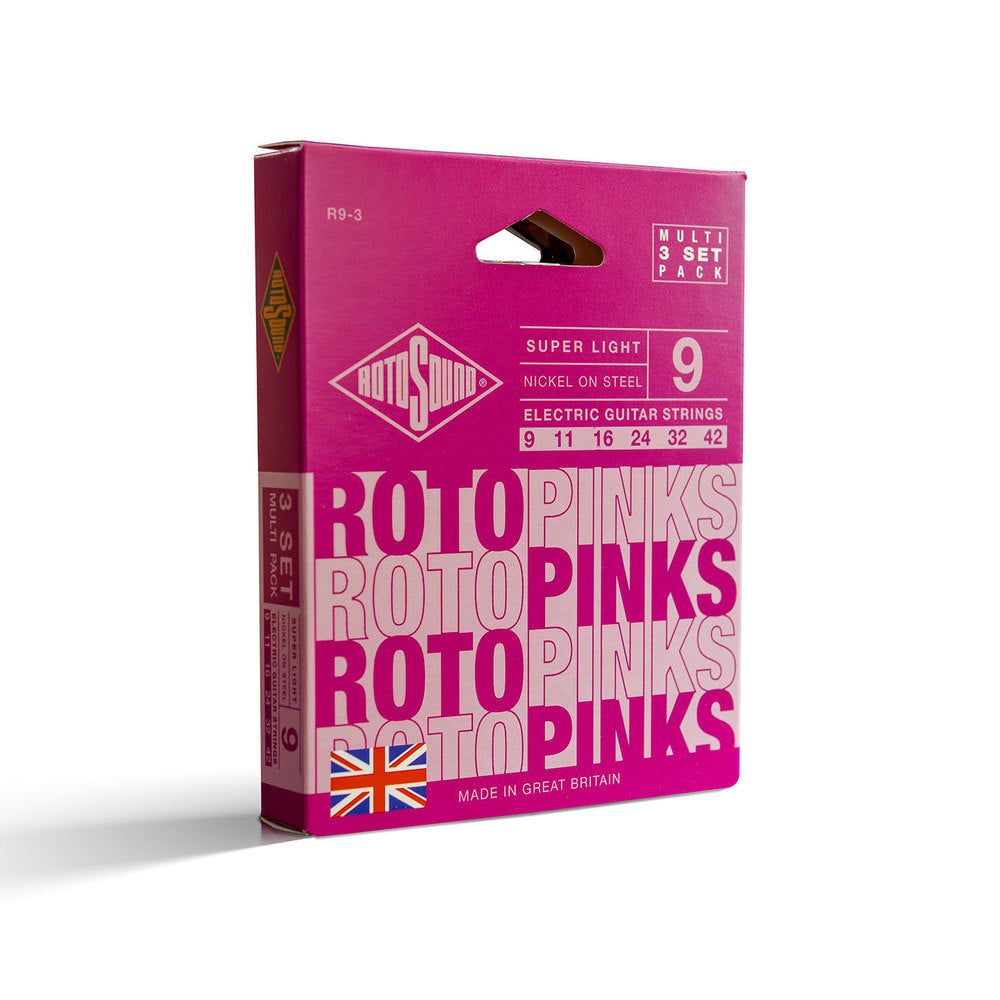 Rotosound Roto Pinks R9-3 cuerdas para guitarra eléctrica 9-42, 3 juegos