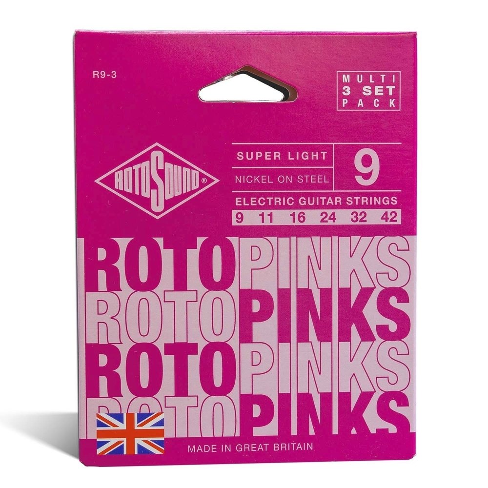 Rotosound Roto Pinks R9-3 cuerdas para guitarra eléctrica 9-42, 3 juegos