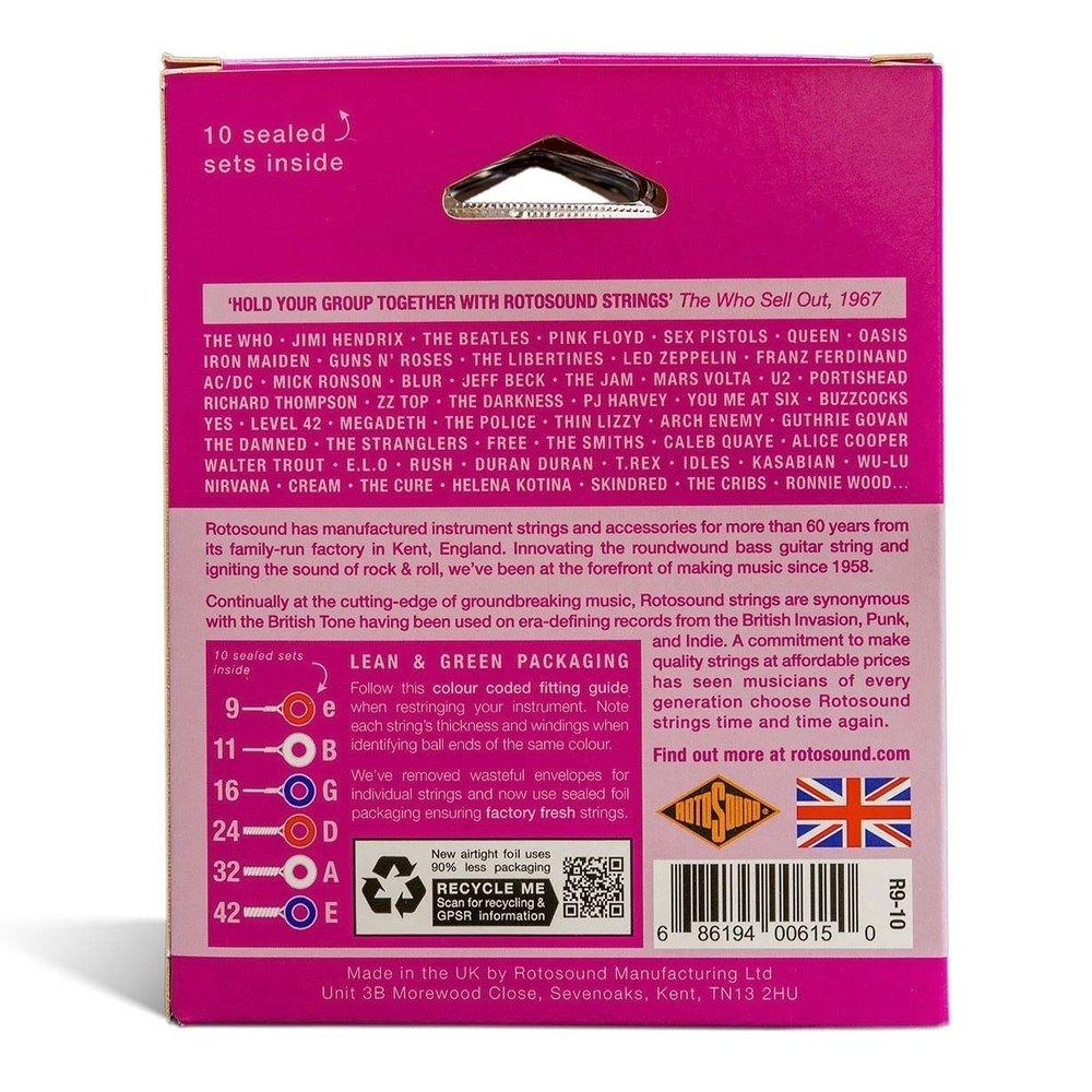 Rotosound Roto Pinks R9-10 cuerdas para guitarra eléctrica 9-42, 10 juegos