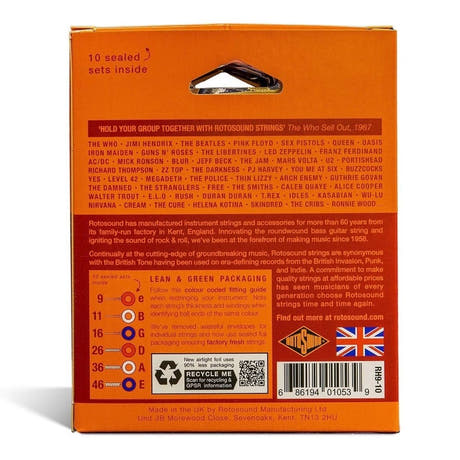 Rotosound Roto Orange RH9-10 cuerdas para guitarra eléctrica 9-46, 10 sets