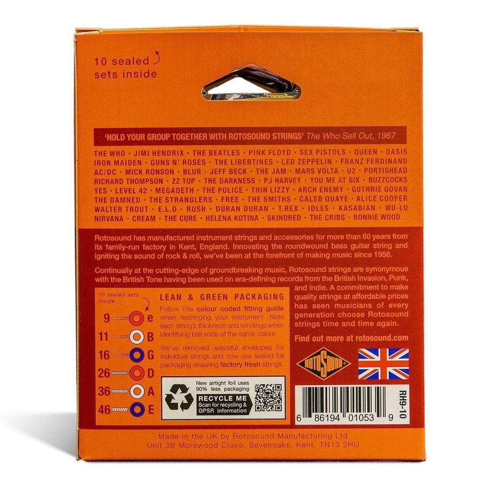 Rotosound Roto Orange RH9-10 cuerdas para guitarra eléctrica 9-46, 10 sets
