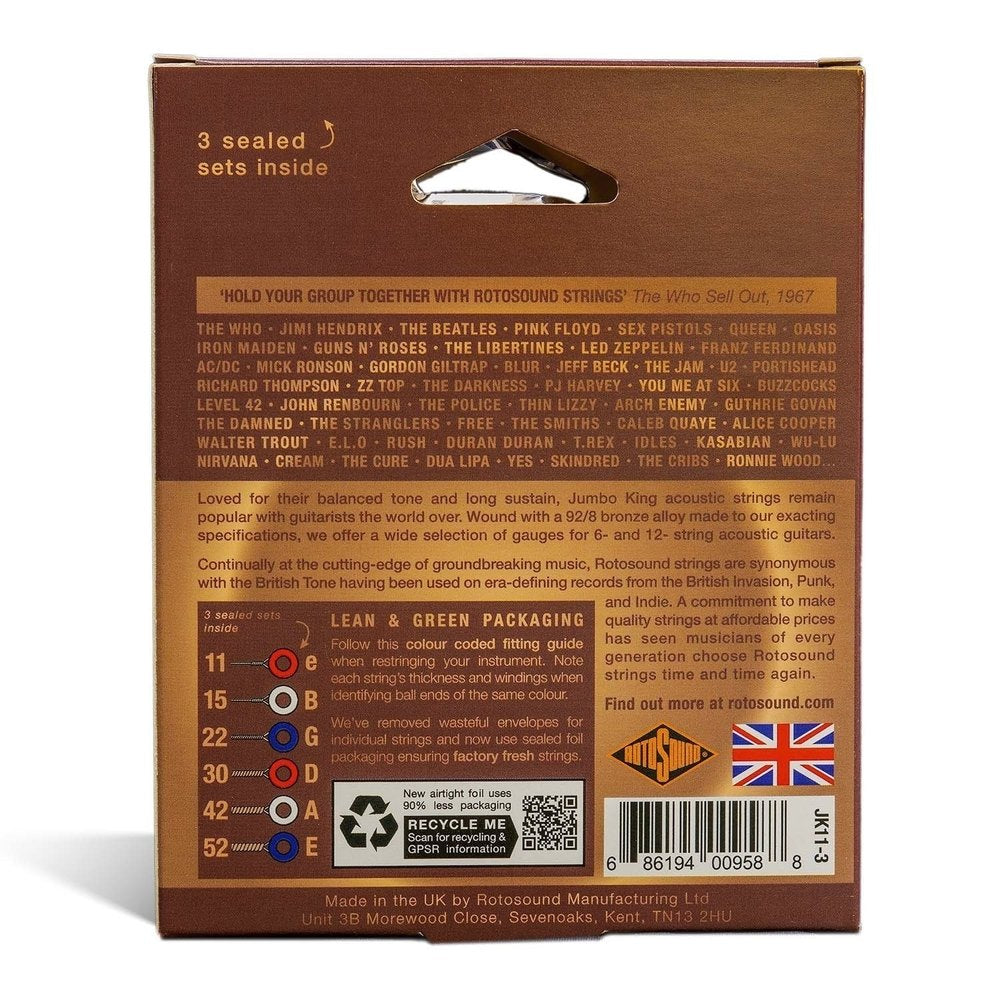 Rotosound Jumbo King JK11-3 cuerdas para guitarras acústicas 11-52, 3 set