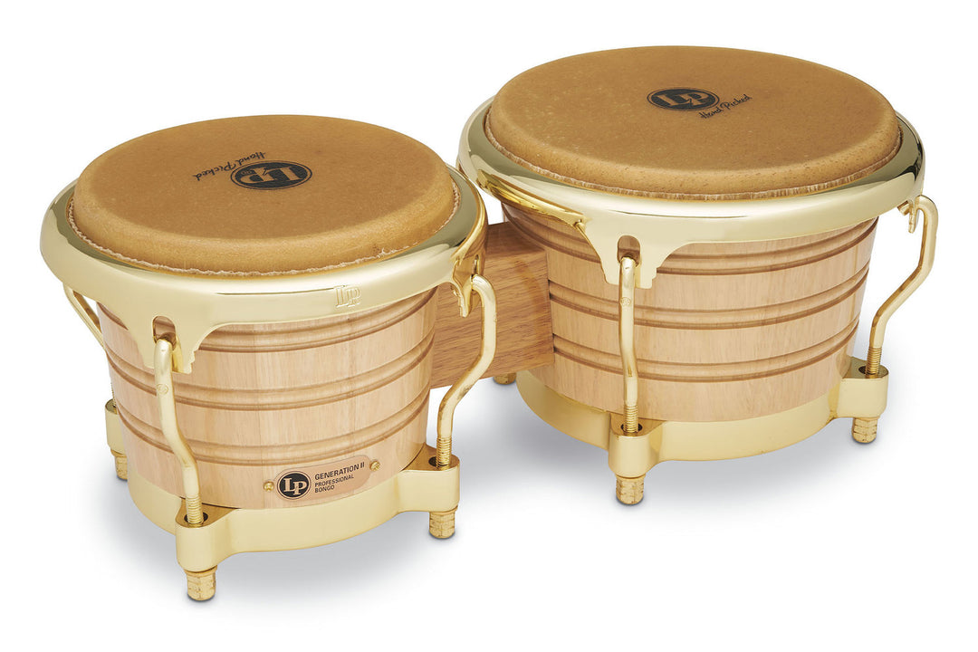 Latin Percussion Bongo Generation II de madera - Natural, herrajes dorados (LP201AX-2AW)