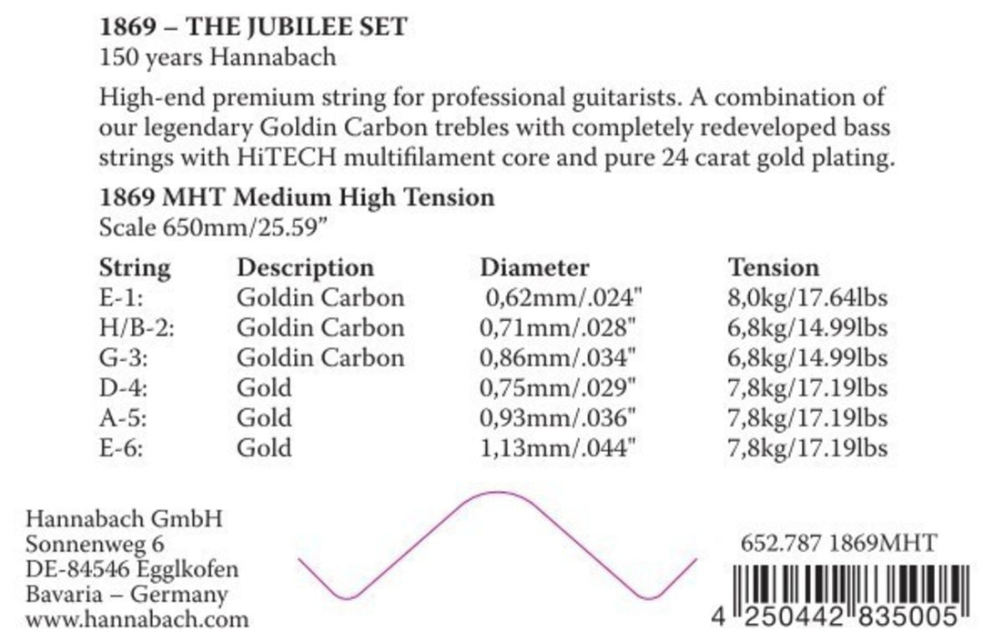 Cuerdas Hannabach para guitarra clásica Serie 1869 Carbon/Gold MHT - E6 Gold MHT (18696MHT)